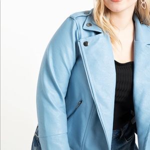 Eloquii Faux Leather Moto Jacket- Baby blue